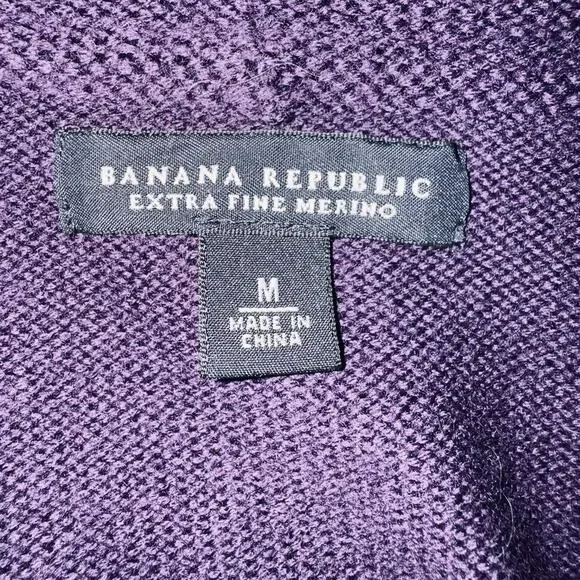 VTG Banana Republic Y2K Sz Medium Fine Merino Wool Plum Purple Cardigan Jacket - Picture 5 of 7